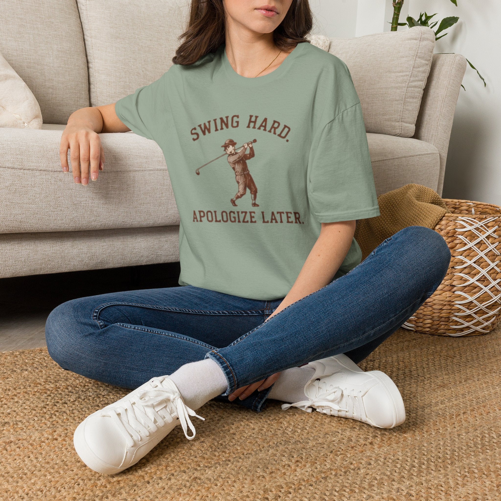 Swing hard. Apologize later. - T-Shirt