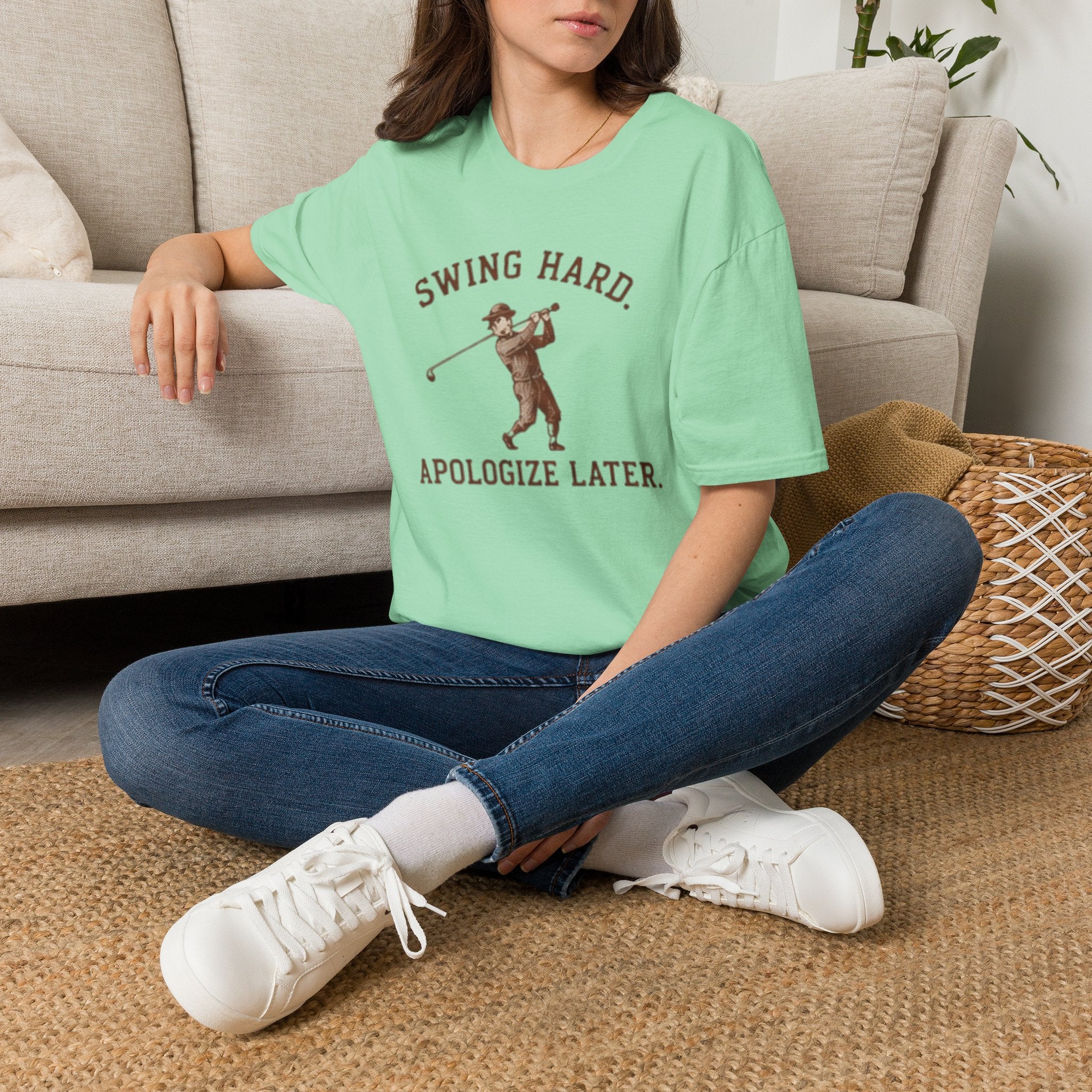 Swing hard. Apologize later. - T-Shirt