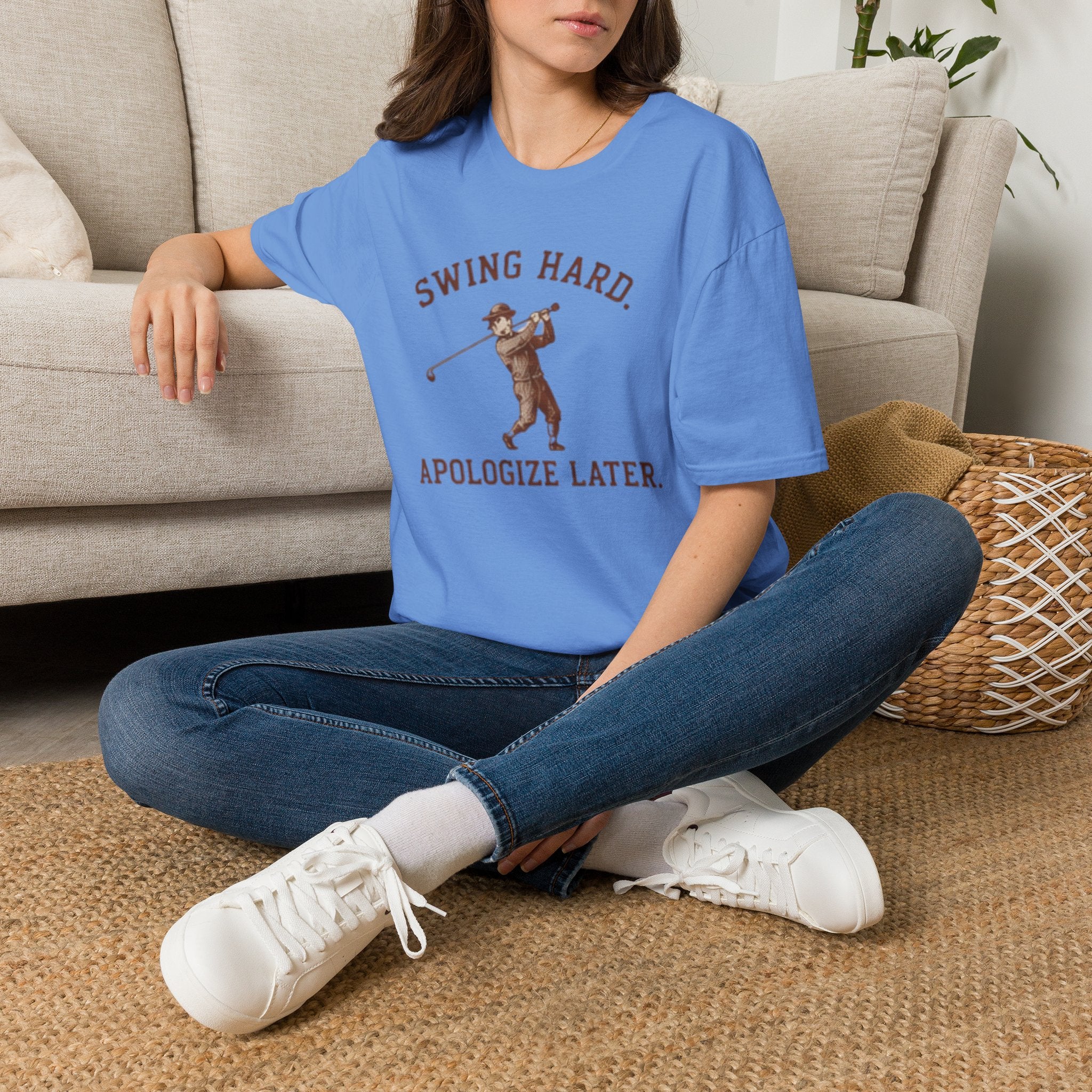 Swing hard. Apologize later. - T-Shirt