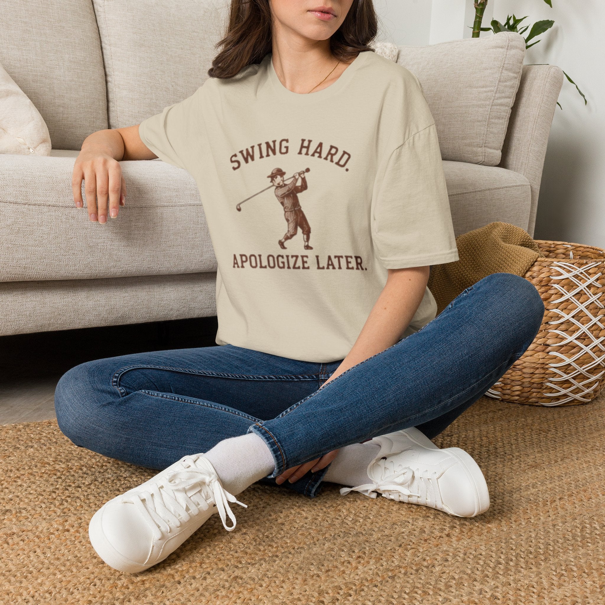 Swing hard. Apologize later. - T-Shirt